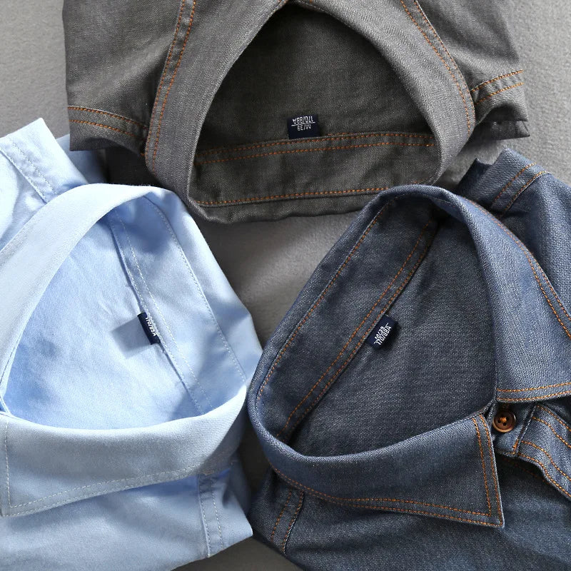 Men's Jeans Shirt Pure Cotton Slim Fit Long Sleeve Fashion Male Dress Shirts High Quality Denim Casual Clothing Two Chest Pocket