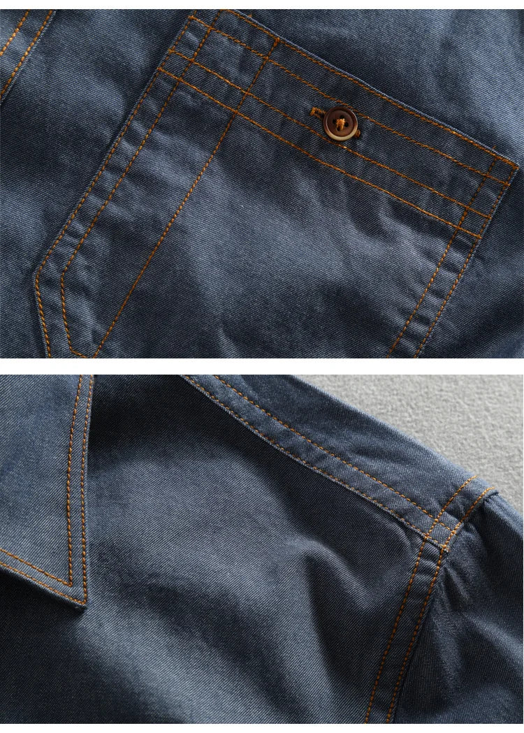 Men's Jeans Shirt Pure Cotton Slim Fit Long Sleeve Fashion Male Dress Shirts High Quality Denim Casual Clothing Two Chest Pocket