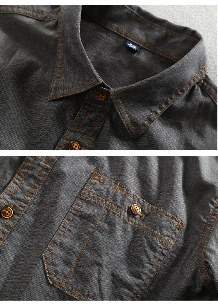 Men's Jeans Shirt Pure Cotton Slim Fit Long Sleeve Fashion Male Dress Shirts High Quality Denim Casual Clothing Two Chest Pocket