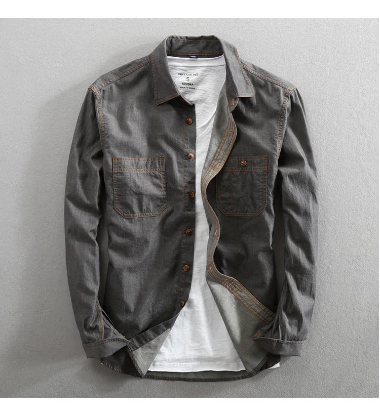 Men's Jeans Shirt Pure Cotton Slim Fit Long Sleeve Fashion Male Dress Shirts High Quality Denim Casual Clothing Two Chest Pocket