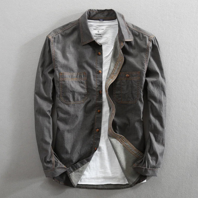 Men's Jeans Shirt Pure Cotton Slim Fit Long Sleeve Fashion Male Dress Shirts High Quality Denim Casual Clothing Two Chest Pocket