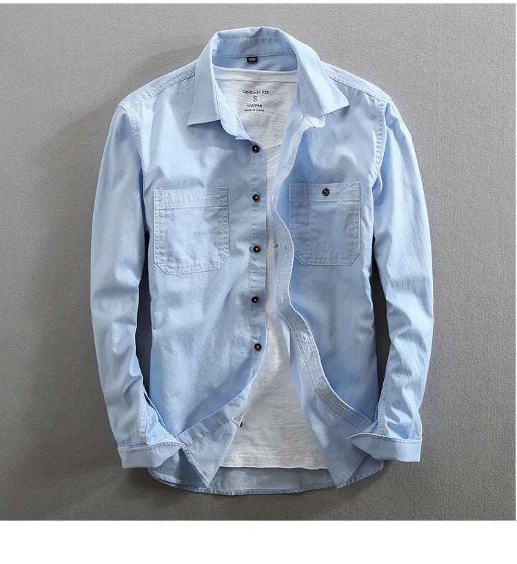 Men's Jeans Shirt Pure Cotton Slim Fit Long Sleeve Fashion Male Dress Shirts High Quality Denim Casual Clothing Two Chest Pocket