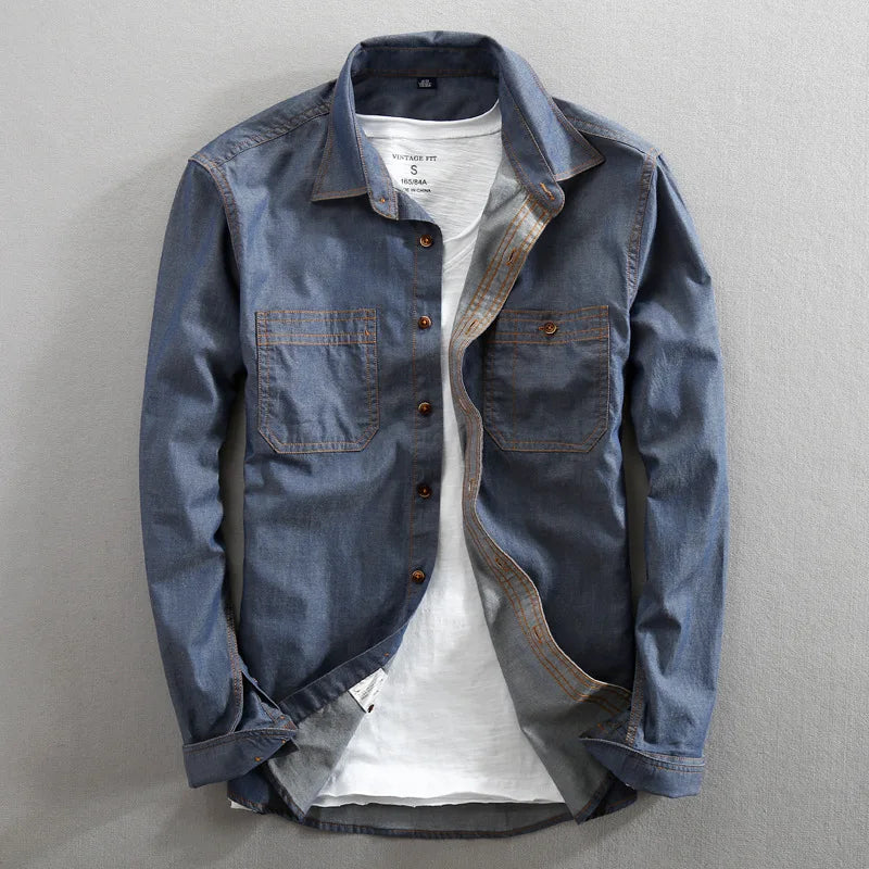 Men's Jeans Shirt Pure Cotton Slim Fit Long Sleeve Fashion Male Dress Shirts High Quality Denim Casual Clothing Two Chest Pocket