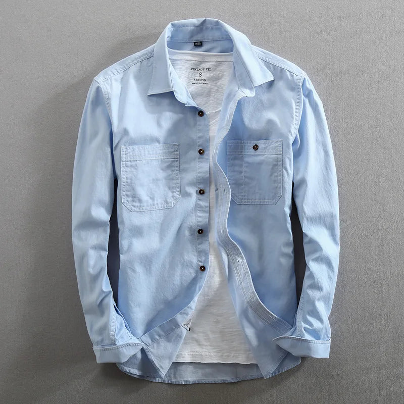 Men's Jeans Shirt Pure Cotton Slim Fit Long Sleeve Fashion Male Dress Shirts High Quality Denim Casual Clothing Two Chest Pocket