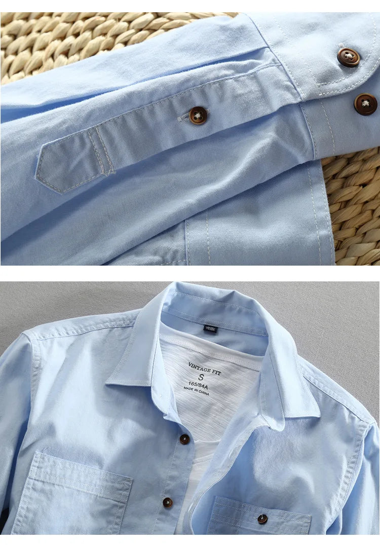 Men's Jeans Shirt Pure Cotton Slim Fit Long Sleeve Fashion Male Dress Shirts High Quality Denim Casual Clothing Two Chest Pocket