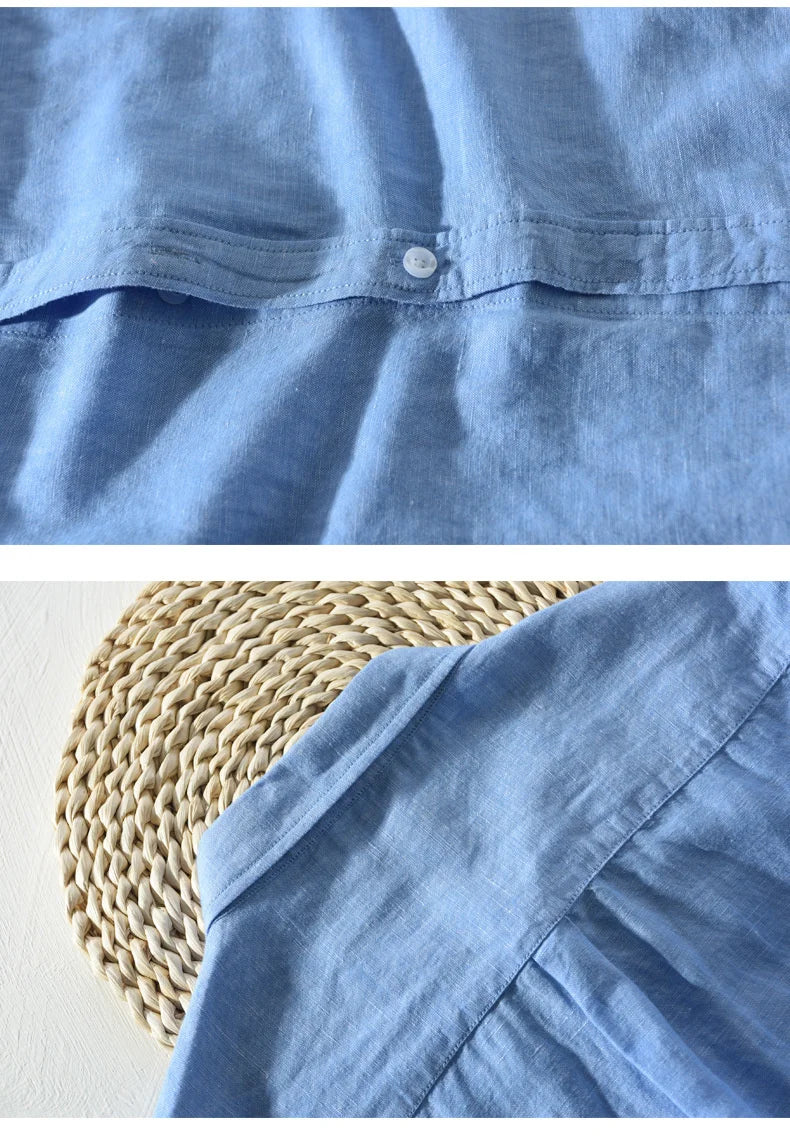 Mens Cotton Linen Shirt Breathable Casual Solid Colors Loose Turn-down Collar Long Sleeve Button Down Blouse Tops Shirts For Man