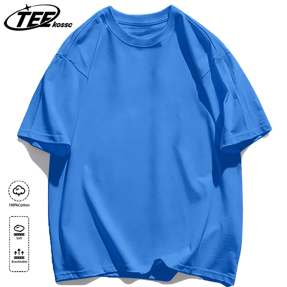 Mens Loose Cotton Solid Basics T-shirts All-match Fashion Brand Trend Couple Clothing Tees Мужская летняя хлопковая футболка