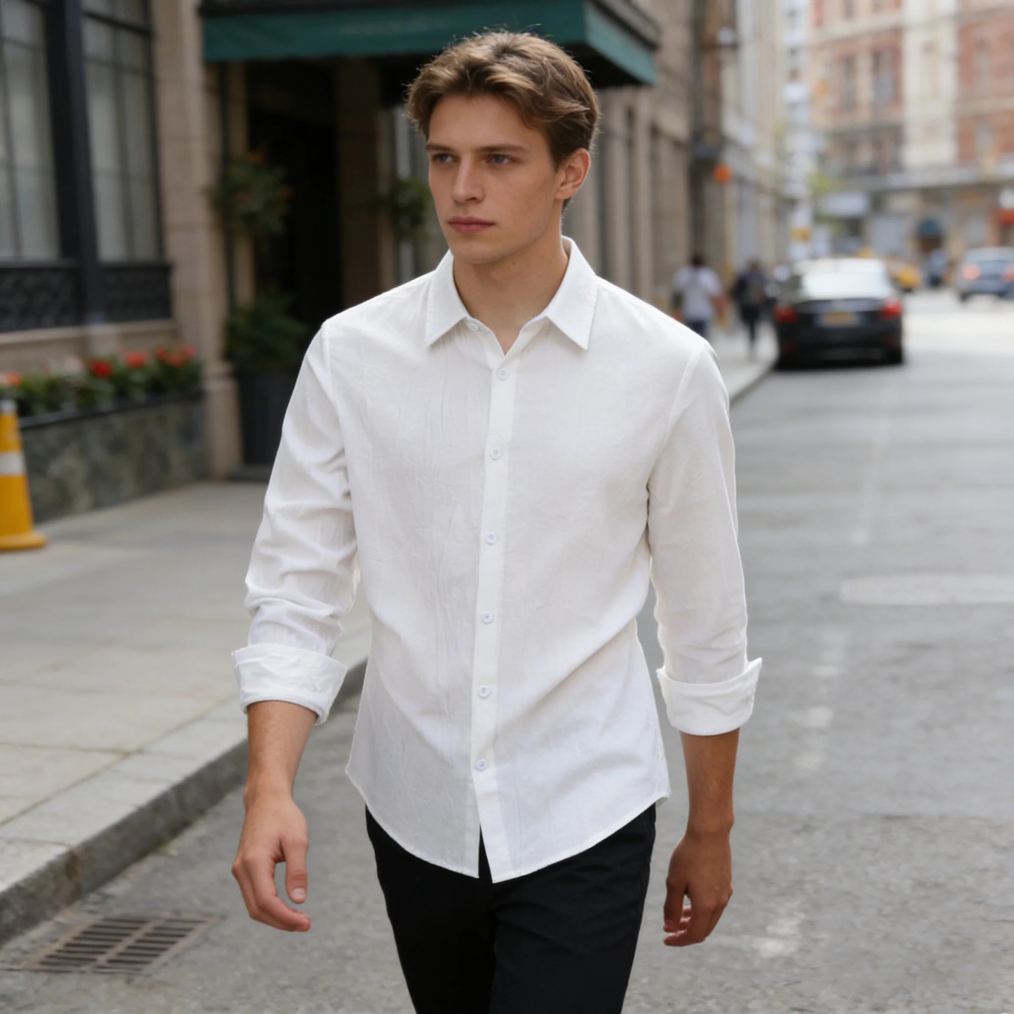 Men's Cotton Linen Shirt Casual Fashion Male Clothing High Quality Tops Black White Shirts Business Long Sleeve Shirt Men