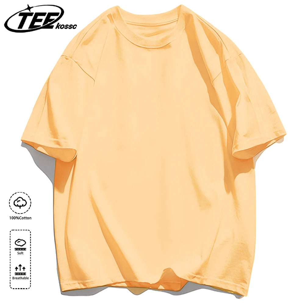 Mens Loose Cotton Solid Basics T-shirts All-match Fashion Brand Trend Couple Clothing Tees Мужская летняя хлопковая футболка