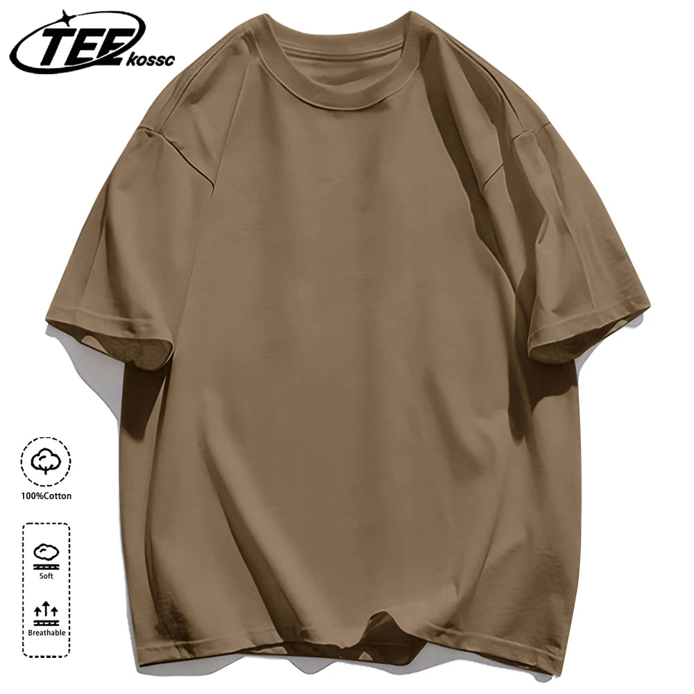 Mens Loose Cotton Solid Basics T-shirts All-match Fashion Brand Trend Couple Clothing Tees Мужская летняя хлопковая футболка