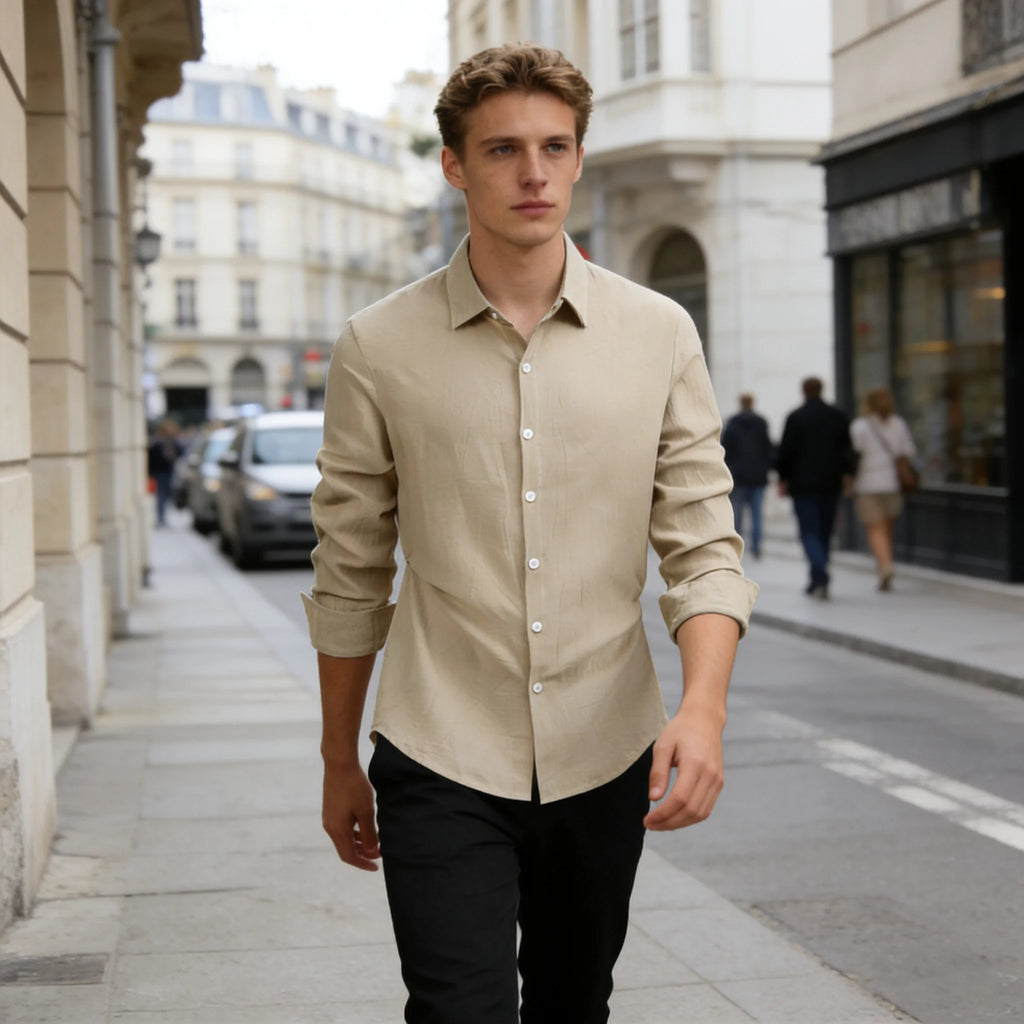 Men's Cotton Linen Shirt Casual Fashion Male Clothing High Quality Tops Black White Shirts Business Long Sleeve Shirt Men
