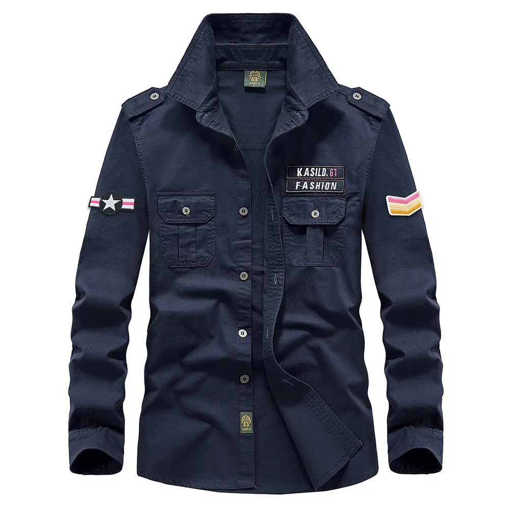 2025 New Men's Spring Cotton Casual Shirt Military Tooling Oversize Loose Long Sleeve Cargo s Male High Quality Solid Clothing