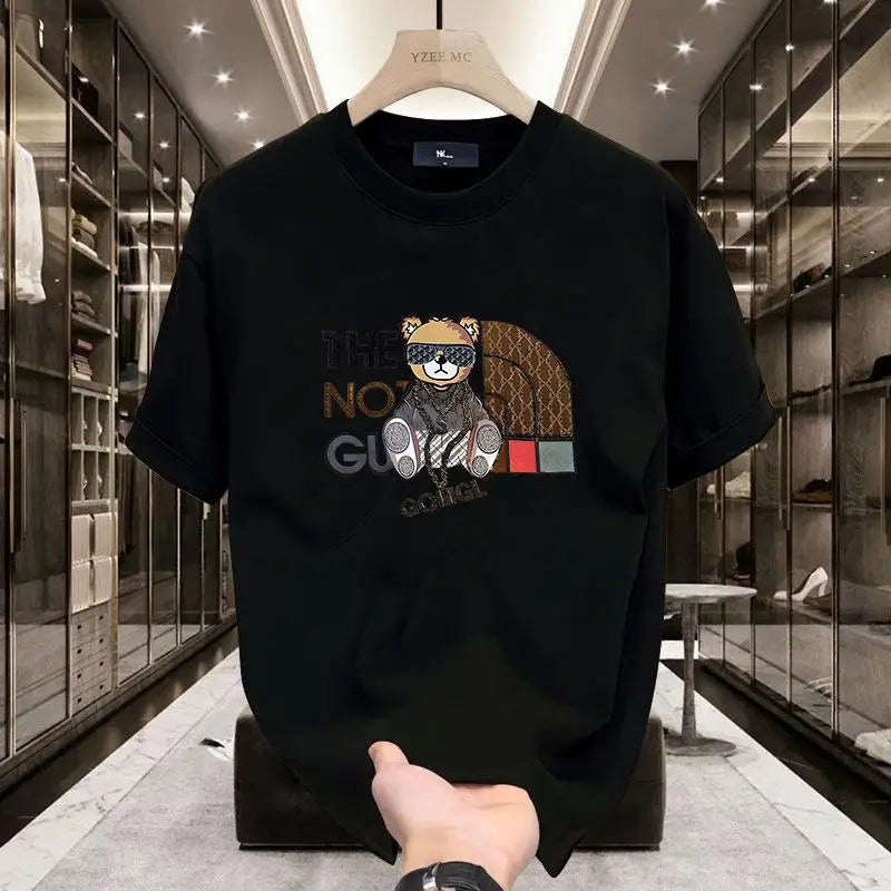 High-end Pure Cotton Men's Casual Versatile Round-neck Short-sleeved T-shirt - All-cotton Luxury and Stylish Men's Clothing