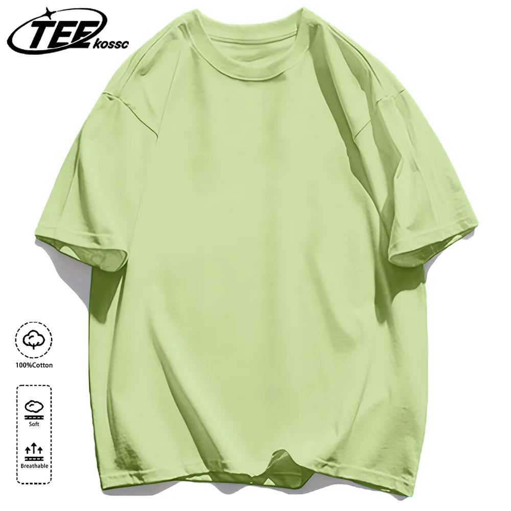 Mens Loose Cotton Solid Basics T-shirts All-match Fashion Brand Trend Couple Clothing Tees Мужская летняя хлопковая футболка
