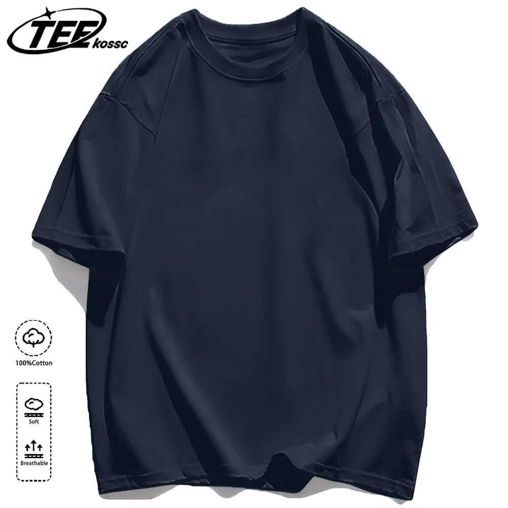 Mens Loose Cotton Solid Basics T-shirts All-match Fashion Brand Trend Couple Clothing Tees Мужская летняя хлопковая футболка