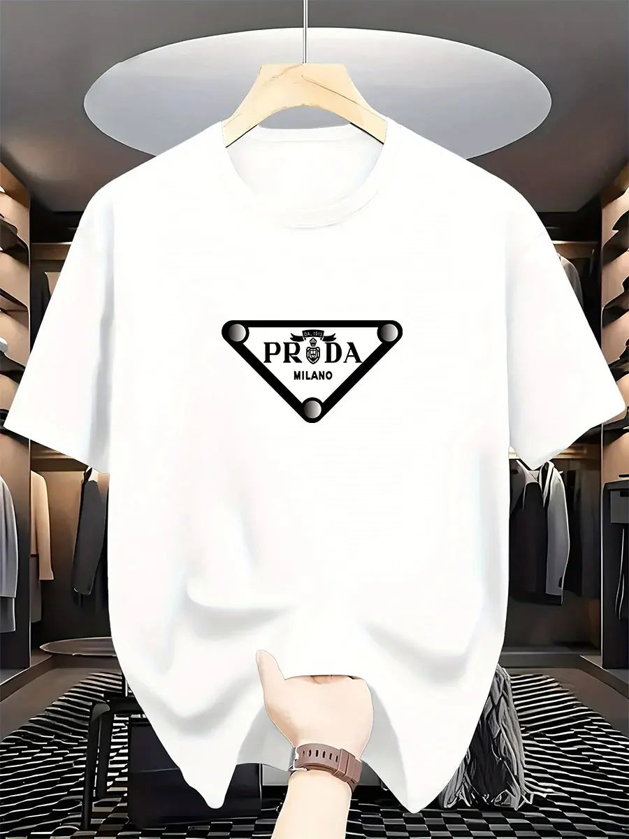 Men's high-quality pure cotton printed fashionable summer round-neck short-sleeved T-shirt