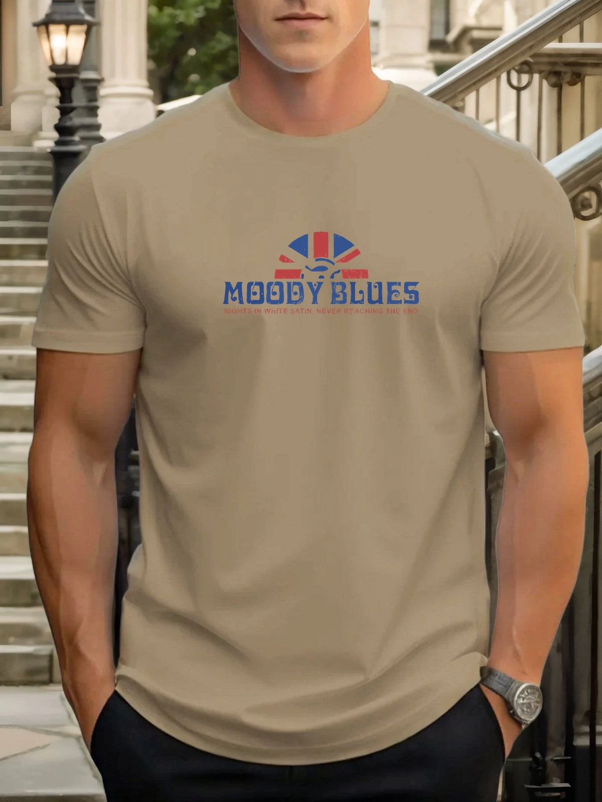 Men's cotton T-shirt, summer round neck short sleeves, MOODY BLUES printed breathable street clothing fashion cool T-shirt