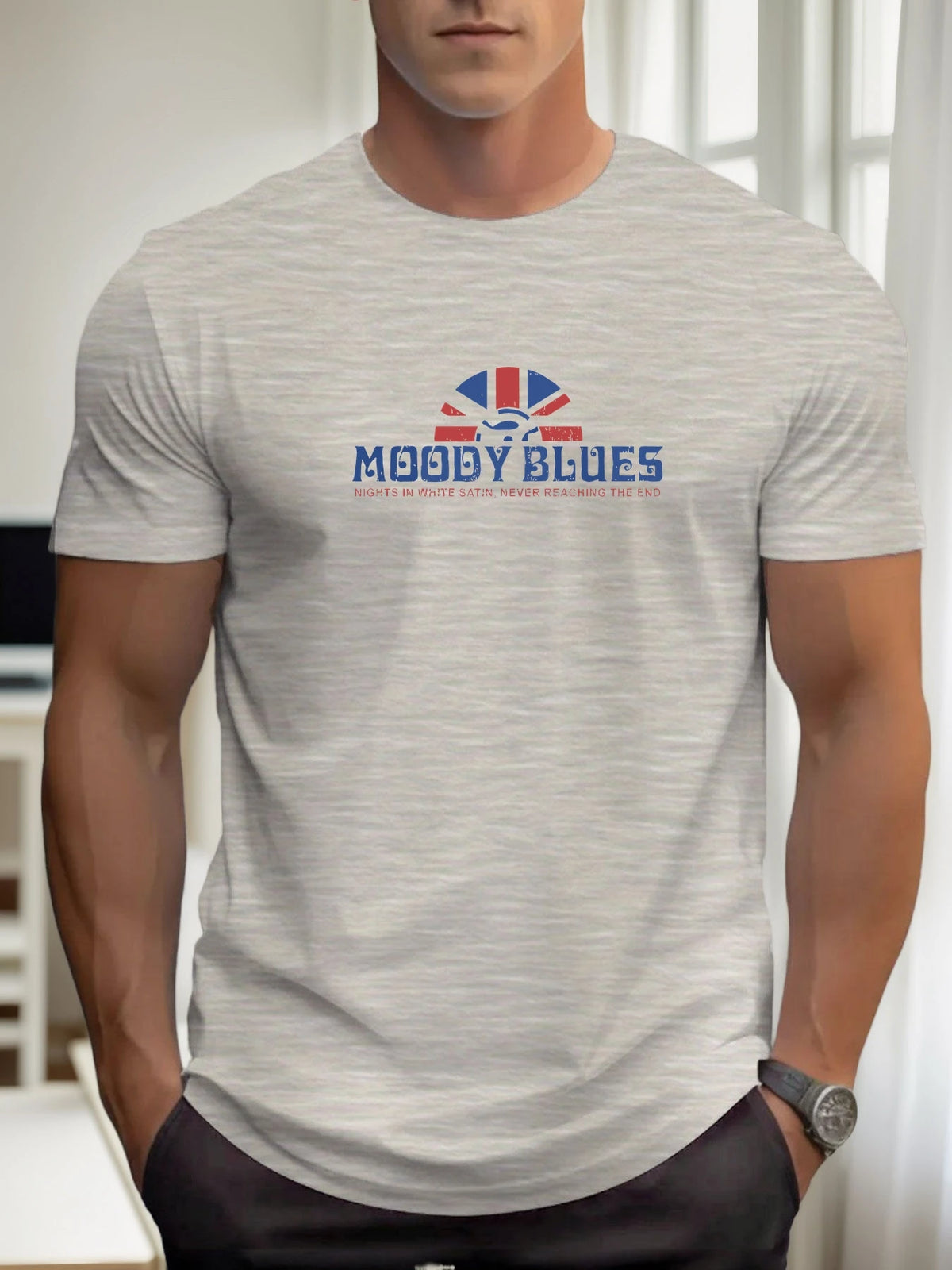 Men's cotton T-shirt, summer round neck short sleeves, MOODY BLUES printed breathable street clothing fashion cool T-shirt