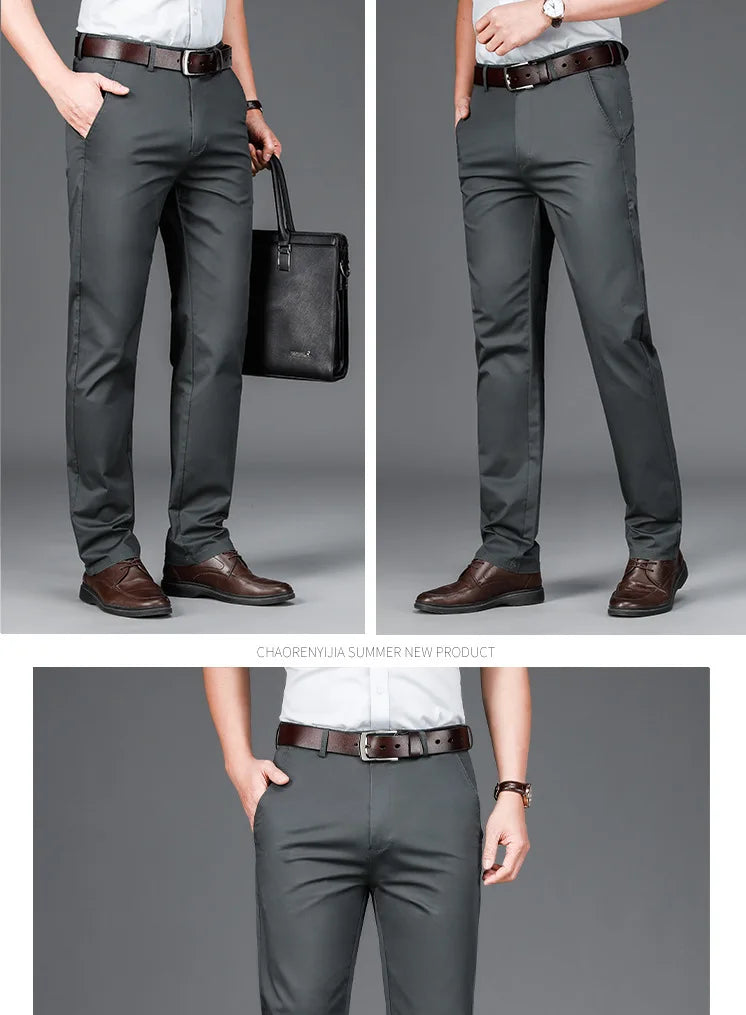 Spring Summer Cotton Casual Pants Mens Clothing Straight Business Green Black Khaki Trousers Male Brand 2022