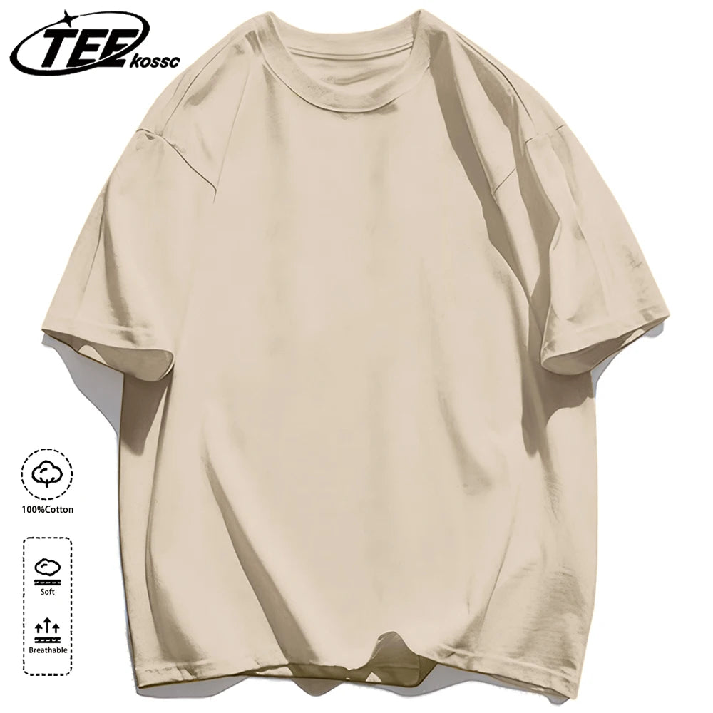Mens Loose Cotton Solid Basics T-shirts All-match Fashion Brand Trend Couple Clothing Tees Мужская летняя хлопковая футболка