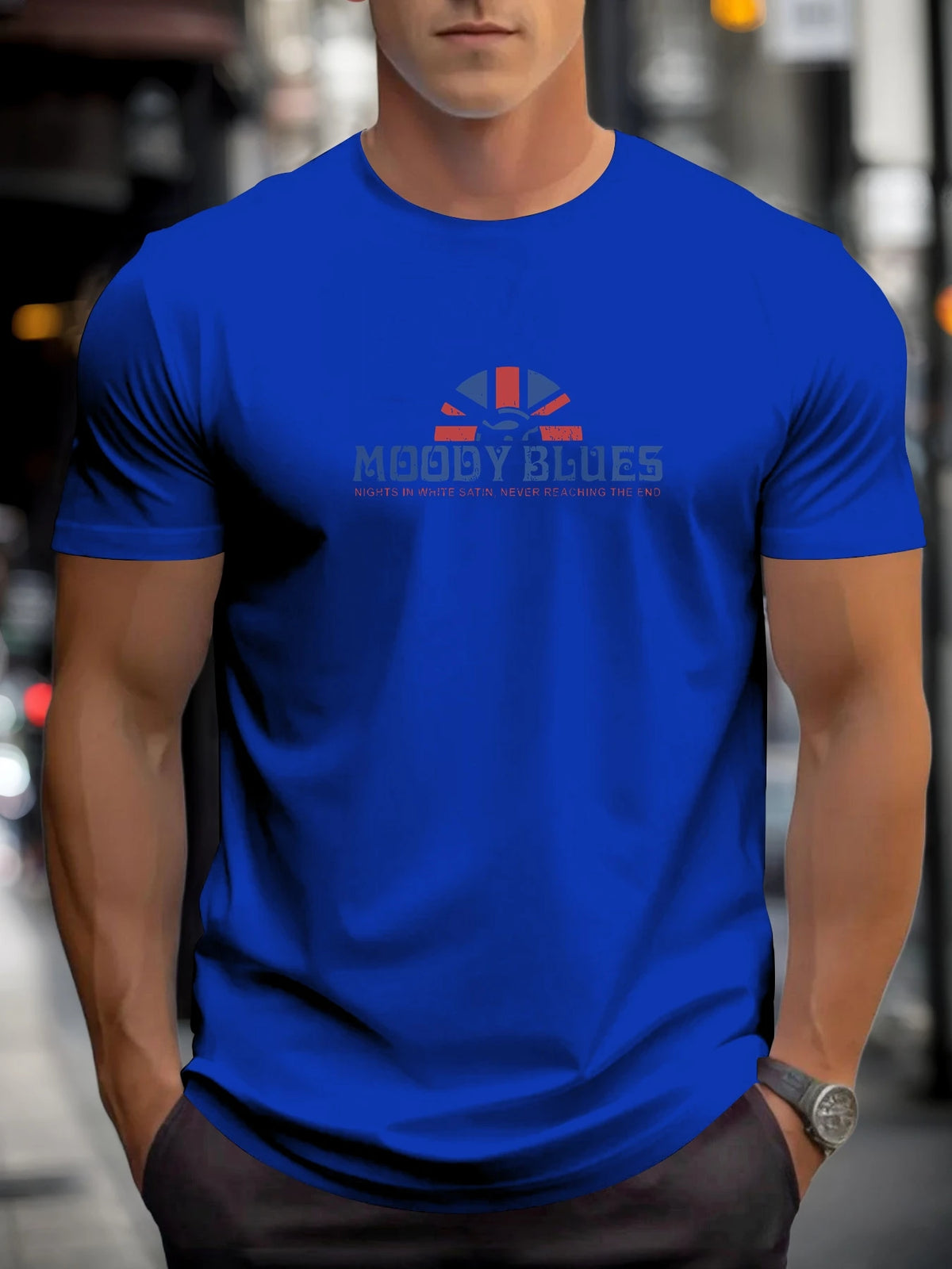 Men's cotton T-shirt, summer round neck short sleeves, MOODY BLUES printed breathable street clothing fashion cool T-shirt
