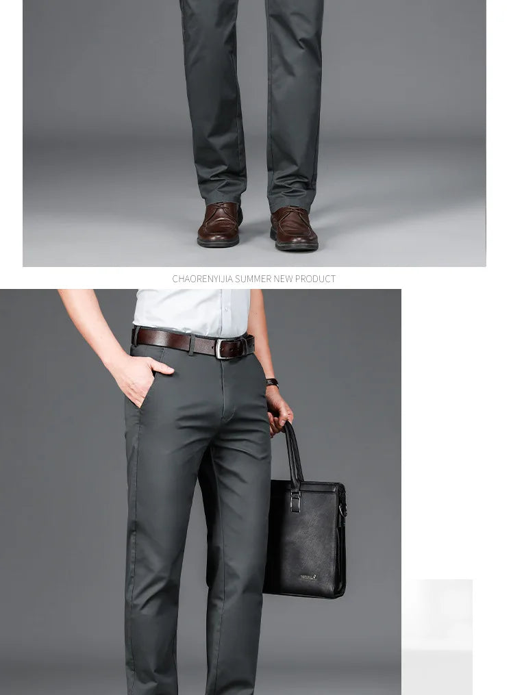 Spring Summer Cotton Casual Pants Mens Clothing Straight Business Green Black Khaki Trousers Male Brand 2022