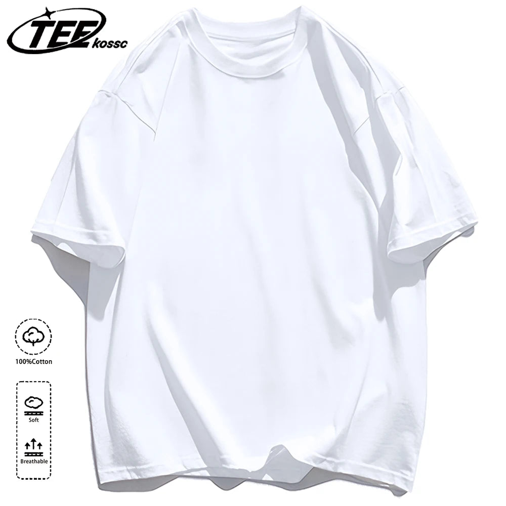 Mens Loose Cotton Solid Basics T-shirts All-match Fashion Brand Trend Couple Clothing Tees Мужская летняя хлопковая футболка