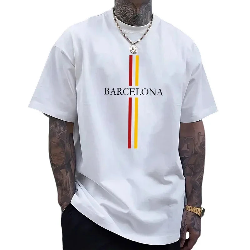 Barcelona Men's Cotton T-shirt Spring Summer Daily Casual Fashion O-neck Short Sleeve Top Male Home Outdoor Comfort Soft Tees