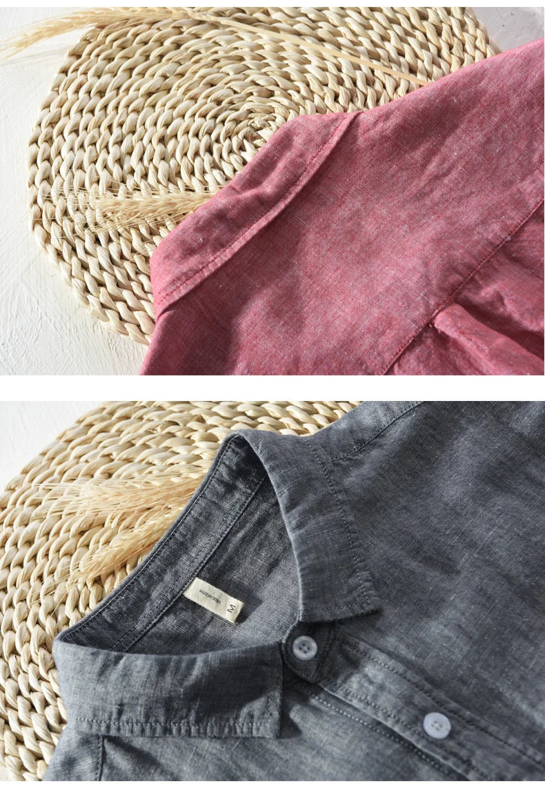 Mens Cotton Linen Shirt Breathable Casual Solid Colors Loose Turn-down Collar Long Sleeve Button Down Blouse Tops Shirts For Man