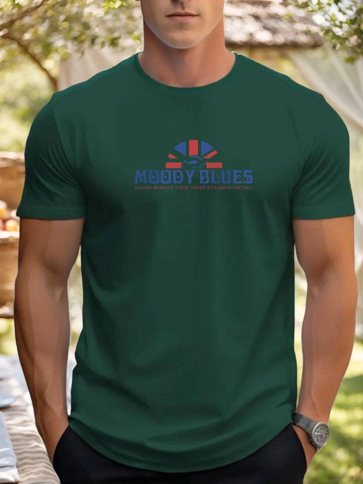 Men's cotton T-shirt, summer round neck short sleeves, MOODY BLUES printed breathable street clothing fashion cool T-shirt