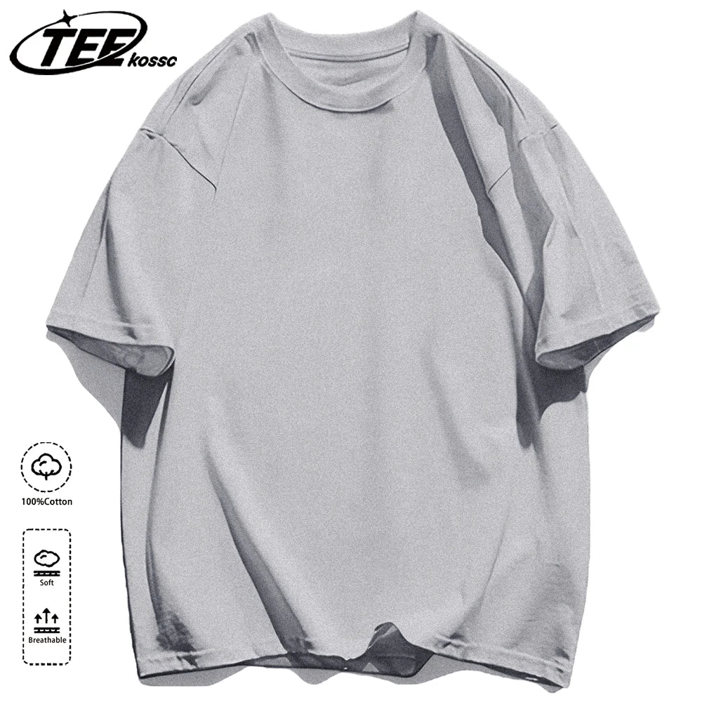 Mens Loose Cotton Solid Basics T-shirts All-match Fashion Brand Trend Couple Clothing Tees Мужская летняя хлопковая футболка