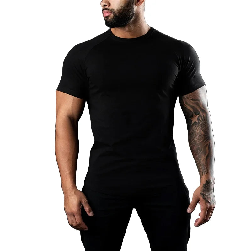 Men Cotton t-Shirt Short Sleeve t Shirt Tees Elastic Casual Tops Running Gym t-Shirts Comfortable Football Shirts Man Clothing