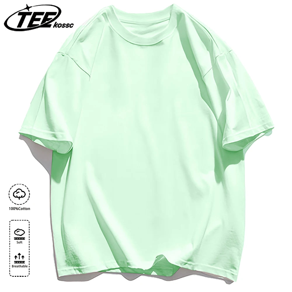 Mens Loose Cotton Solid Basics T-shirts All-match Fashion Brand Trend Couple Clothing Tees Мужская летняя хлопковая футболка