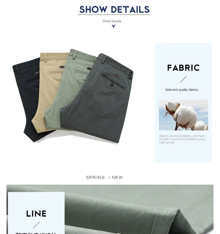 Spring Summer Cotton Casual Pants Mens Clothing Straight Business Green Black Khaki Trousers Male Brand 2022