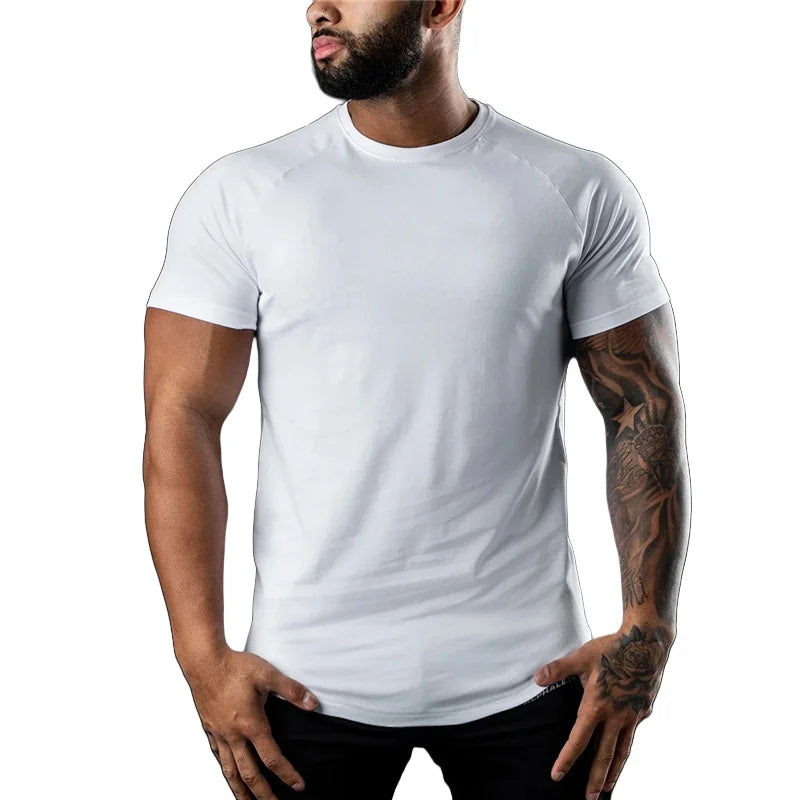 Men Cotton t-Shirt Short Sleeve t Shirt Tees Elastic Casual Tops Running Gym t-Shirts Comfortable Football Shirts Man Clothing