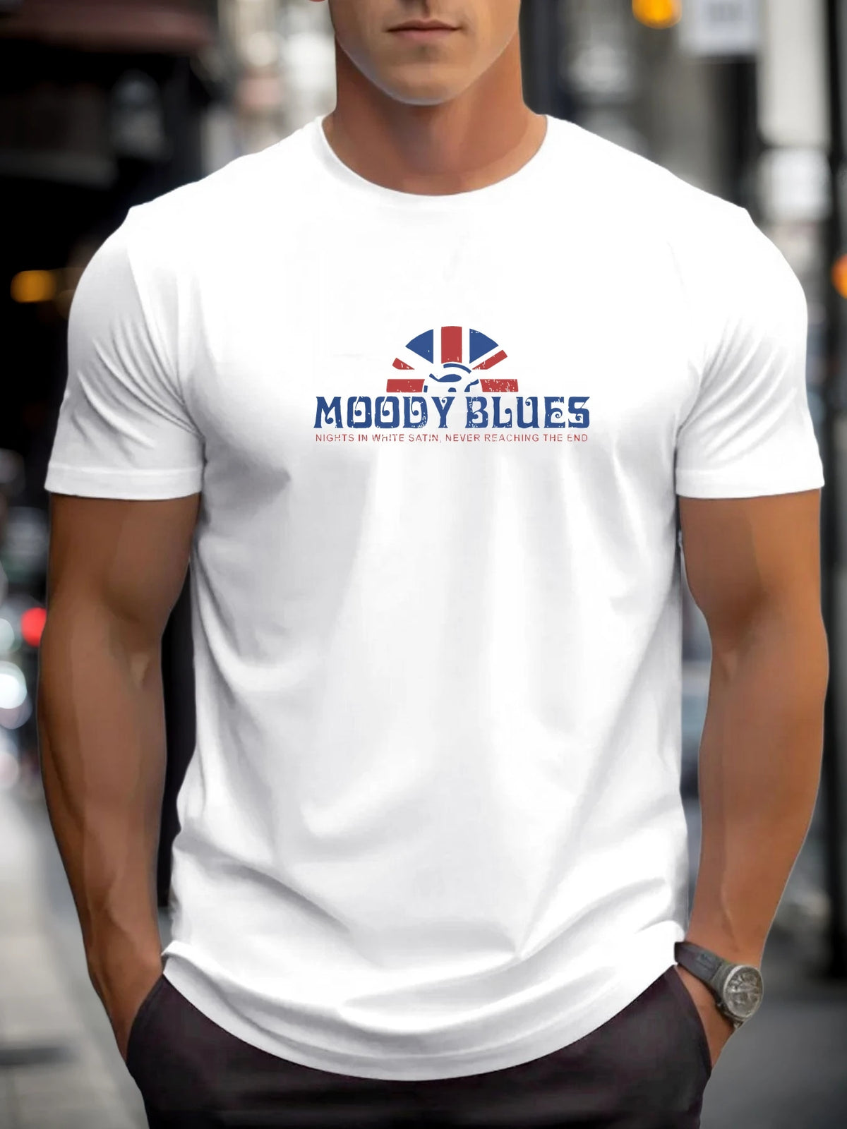 Men's cotton T-shirt, summer round neck short sleeves, MOODY BLUES printed breathable street clothing fashion cool T-shirt