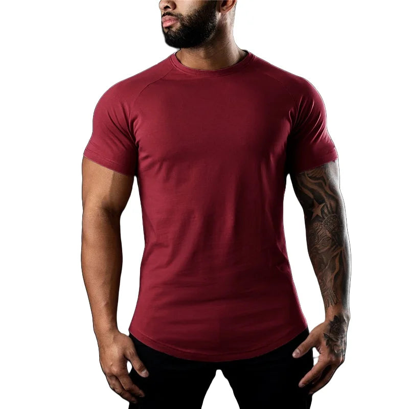 Men Cotton t-Shirt Short Sleeve t Shirt Tees Elastic Casual Tops Running Gym t-Shirts Comfortable Football Shirts Man Clothing