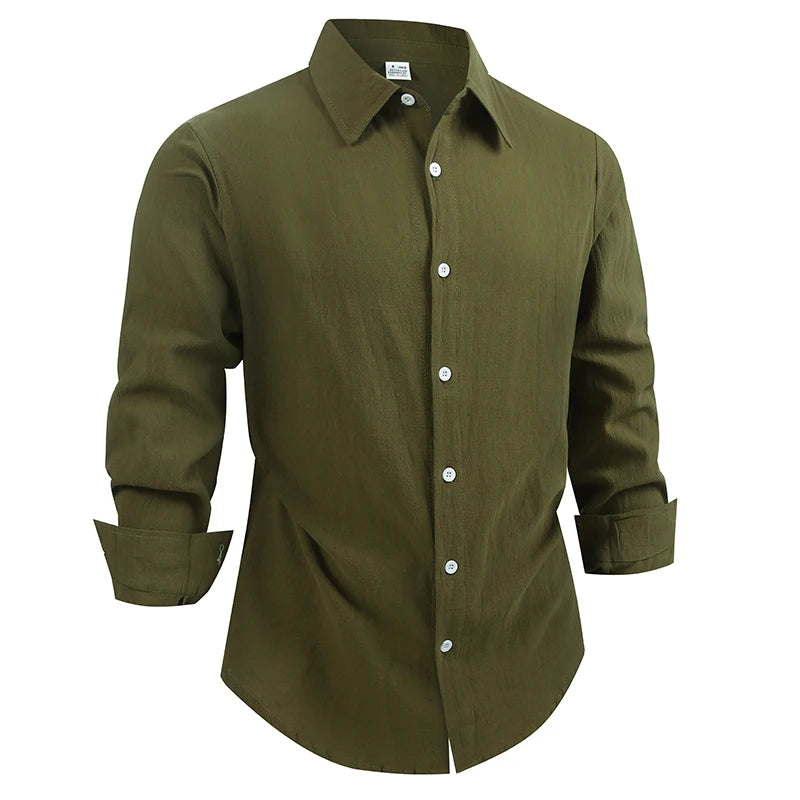 Men's Cotton Linen Shirt Casual Fashion Male Clothing High Quality Tops Black White Shirts Business Long Sleeve Shirt Men