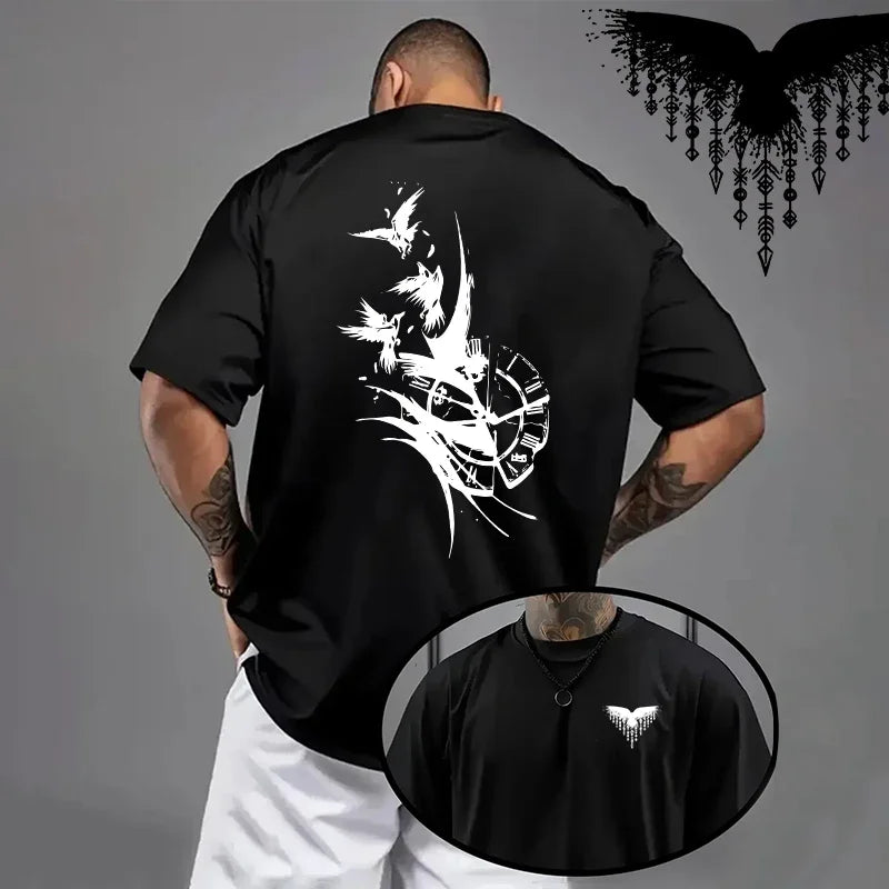 Cotton Mens T-shirt Printing Casual Short Sleeve Outdoors Fitness Sports Jogging Loose Tees Black White Running T-shirt Summer