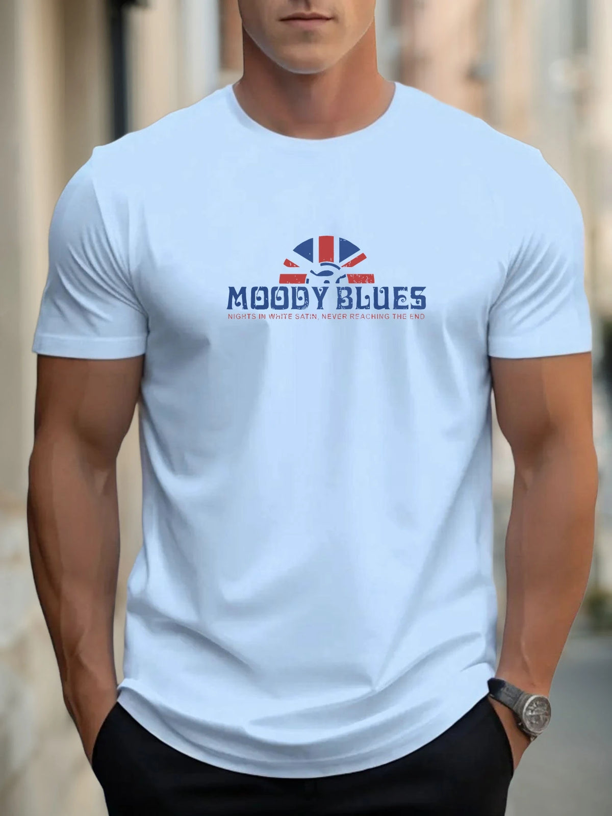 Men's cotton T-shirt, summer round neck short sleeves, MOODY BLUES printed breathable street clothing fashion cool T-shirt