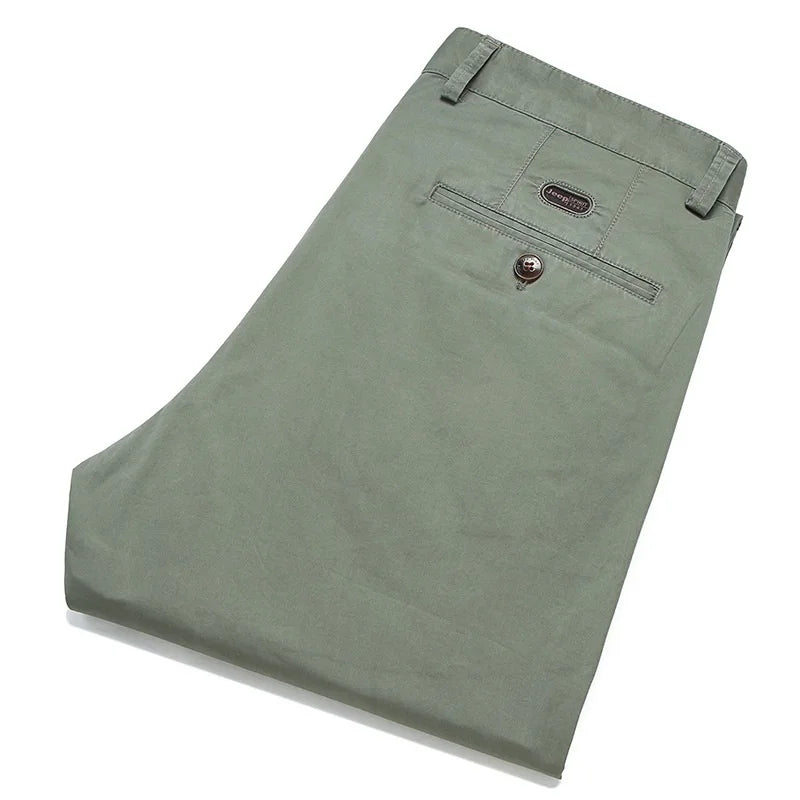 Spring Summer Cotton Casual Pants Mens Clothing Straight Business Green Black Khaki Trousers Male Brand 2022