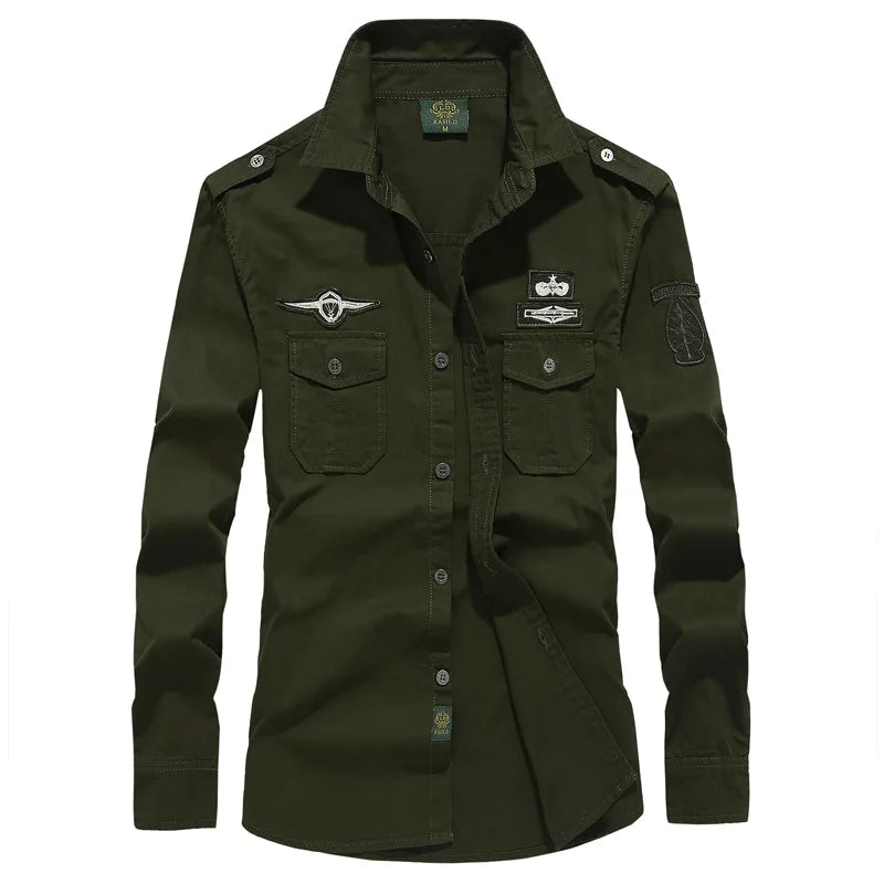 2025 New Men's Spring Cotton Casual Shirt Military Tooling Oversize Loose Long Sleeve Cargo s Male High Quality Solid Clothing