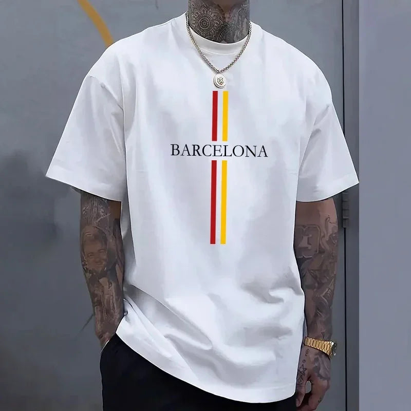 Barcelona Men's Cotton T-shirt Spring Summer Daily Casual Fashion O-neck Short Sleeve Top Male Home Outdoor Comfort Soft Tees