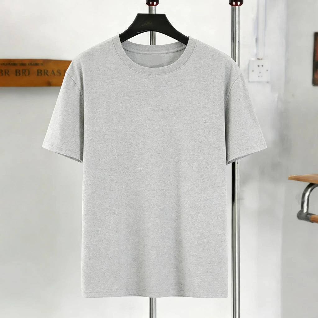 Mens Loose Cotton Solid Basics T-shirts All-match Fashion Brand Trend Couple Clothing Tees Мужская летняя хлопковая футболка