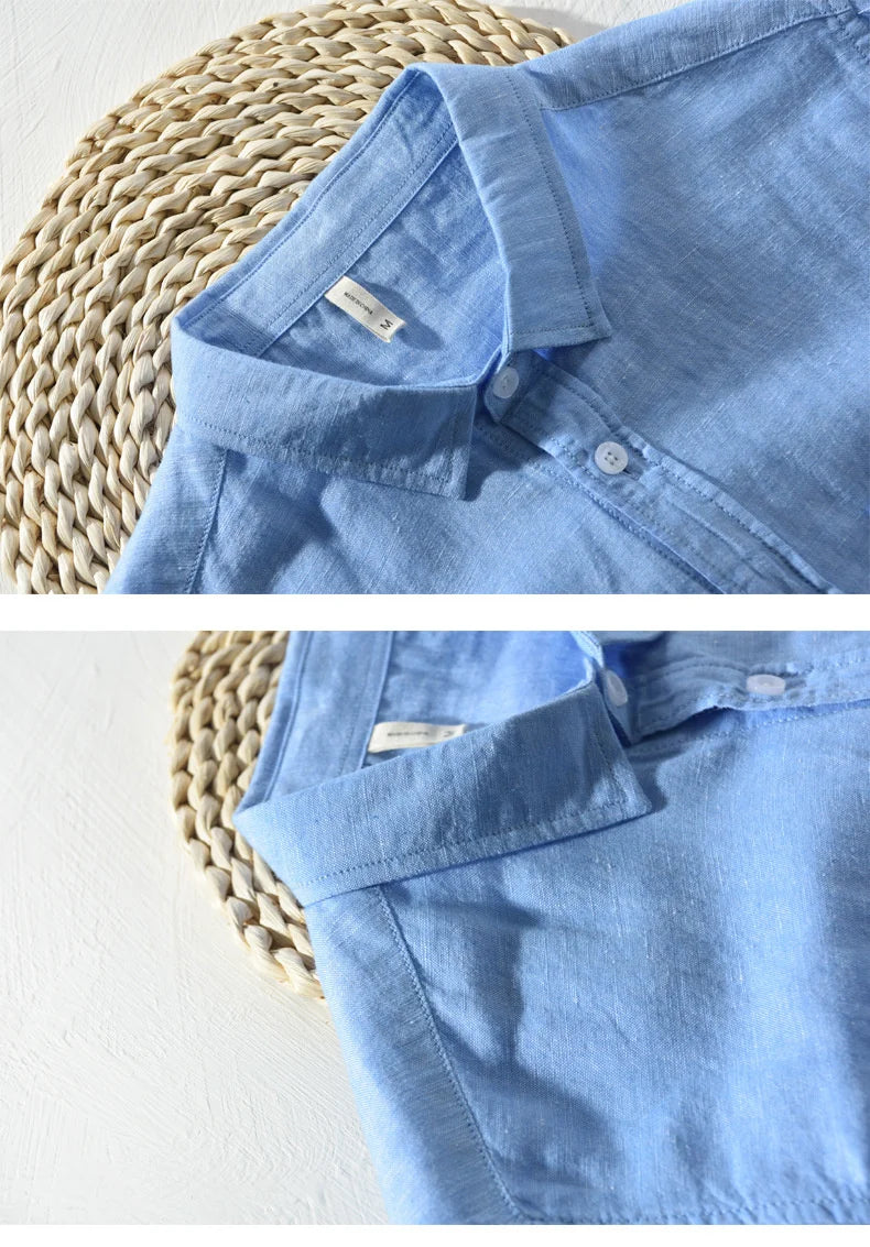 Mens Cotton Linen Shirt Breathable Casual Solid Colors Loose Turn-down Collar Long Sleeve Button Down Blouse Tops Shirts For Man