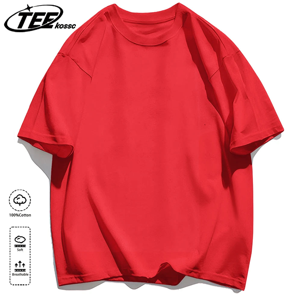 Mens Loose Cotton Solid Basics T-shirts All-match Fashion Brand Trend Couple Clothing Tees Мужская летняя хлопковая футболка