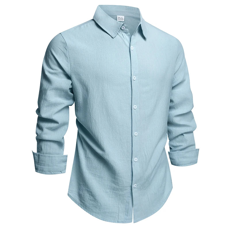 Men's Cotton Linen Shirt Casual Fashion Male Clothing High Quality Tops Black White Shirts Business Long Sleeve Shirt Men