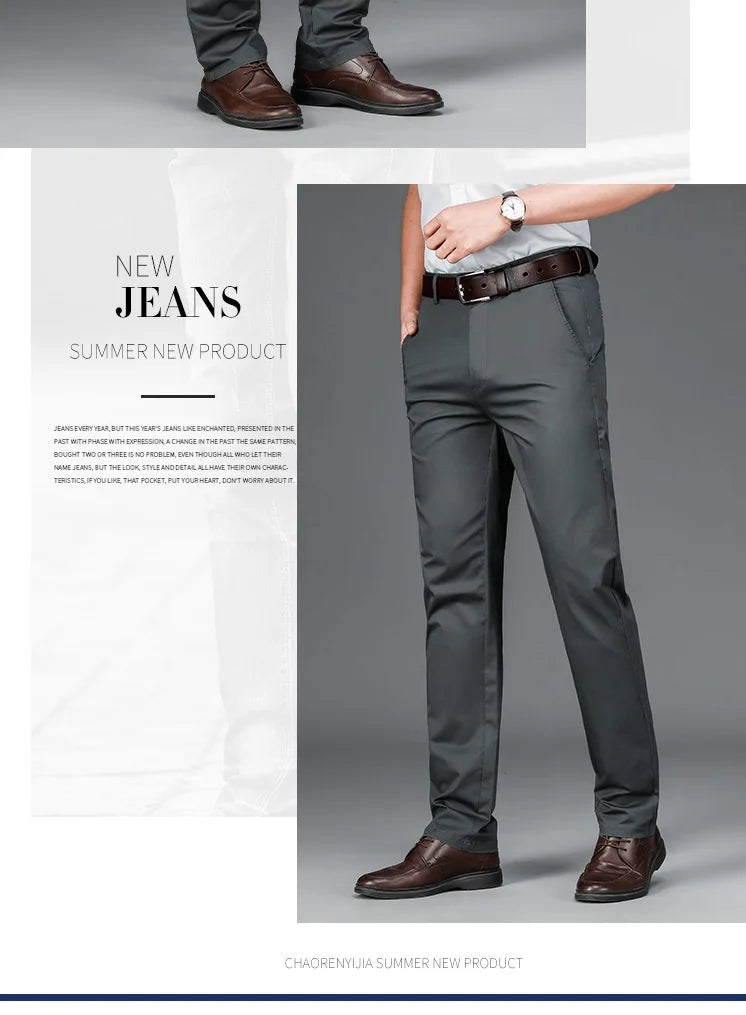 Spring Summer Cotton Casual Pants Mens Clothing Straight Business Green Black Khaki Trousers Male Brand 2022