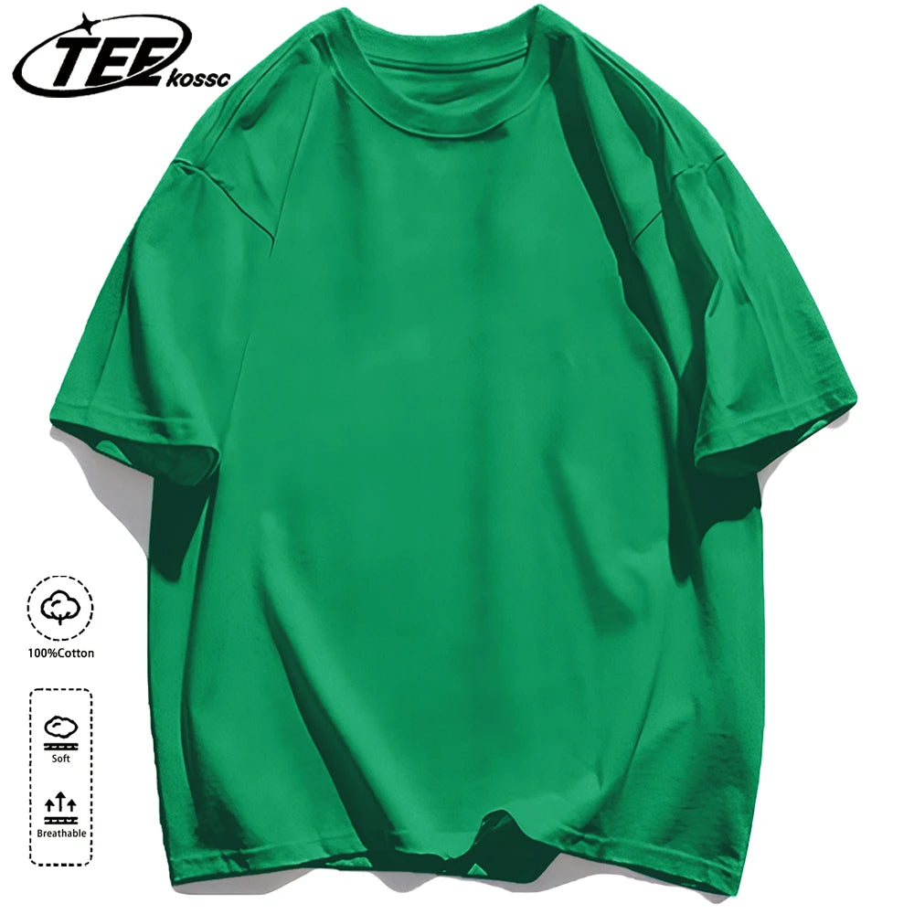Mens Loose Cotton Solid Basics T-shirts All-match Fashion Brand Trend Couple Clothing Tees Мужская летняя хлопковая футболка