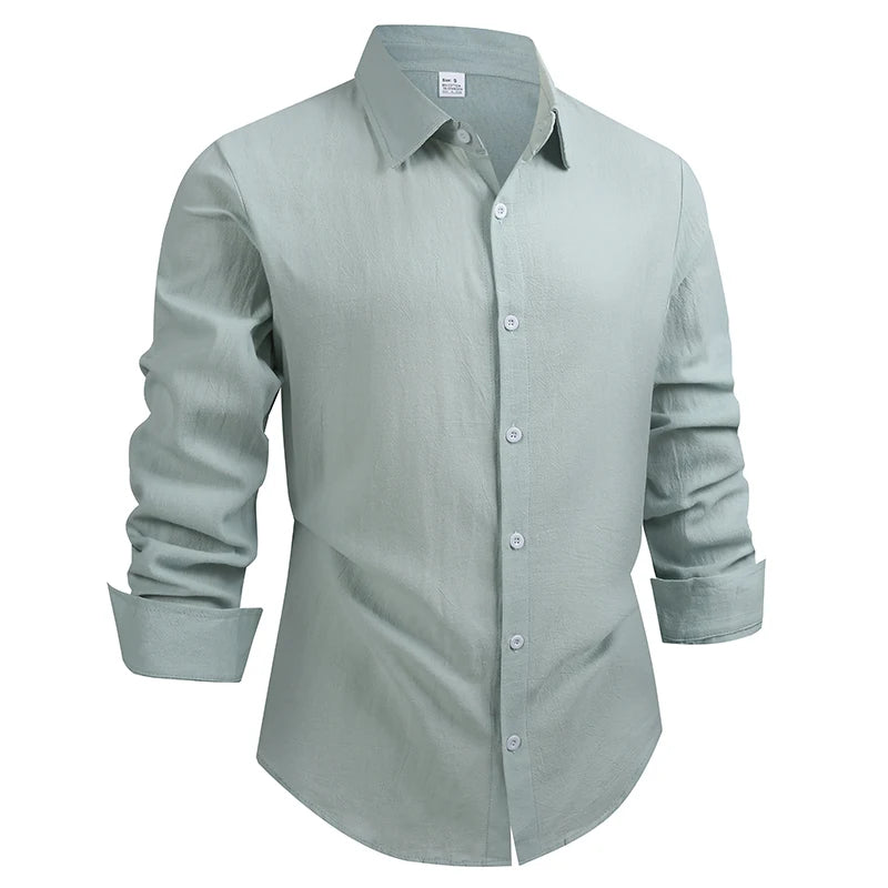 Men's Cotton Linen Shirt Casual Fashion Male Clothing High Quality Tops Black White Shirts Business Long Sleeve Shirt Men